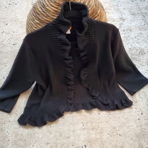 Black ruffle front sweater shrug